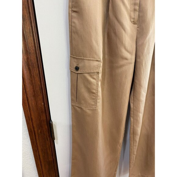 Wide-Leg Tan Cargo Pants By Loft Size 8 Lyocell/Linen Blend High-Waist Button & - Picture 7 of 9